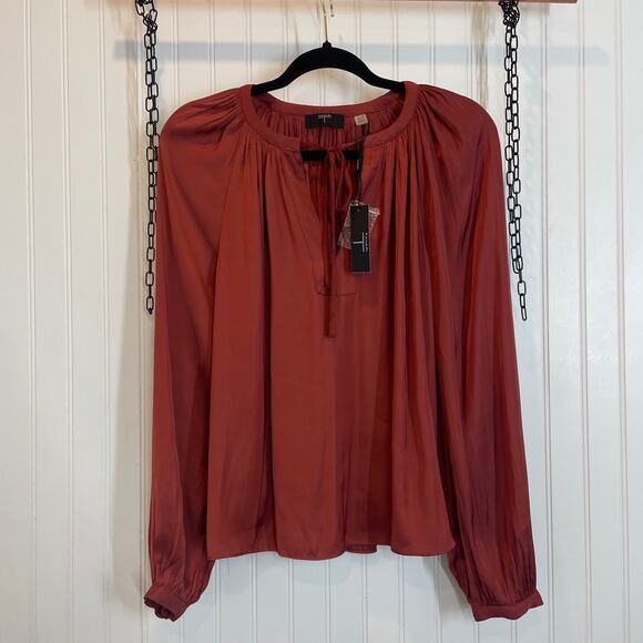 Tahari Tops - NWT T Tahari Rust Tie V-Neck Long Sleeve Tunic Top Blouse Size XS Pullover